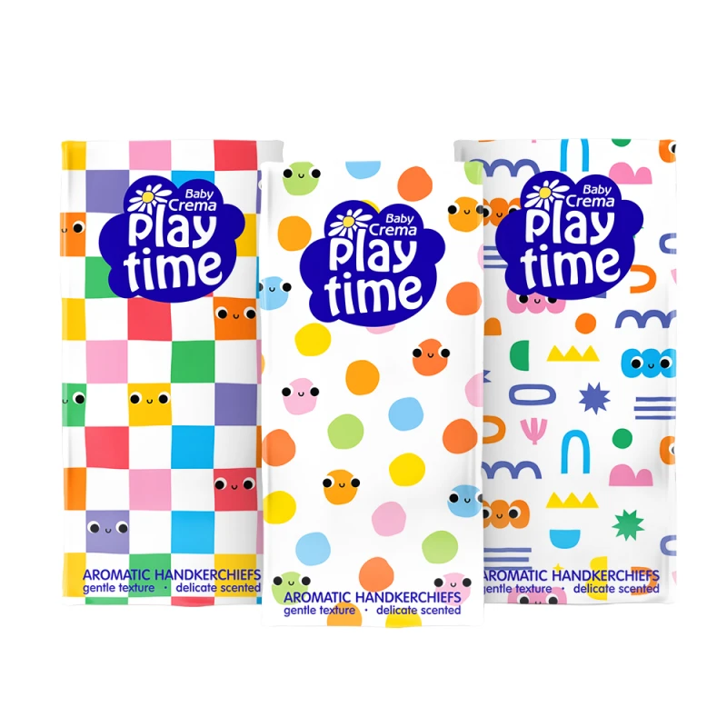 Комплект трипластови сухи кърпички Baby Crema Play Time, Фигури, 6 бр
